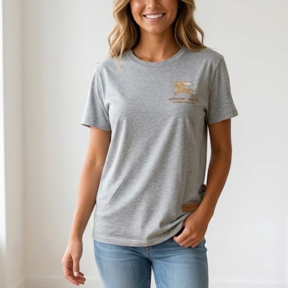 Burberry Gray Tee with Gold Embroidery
